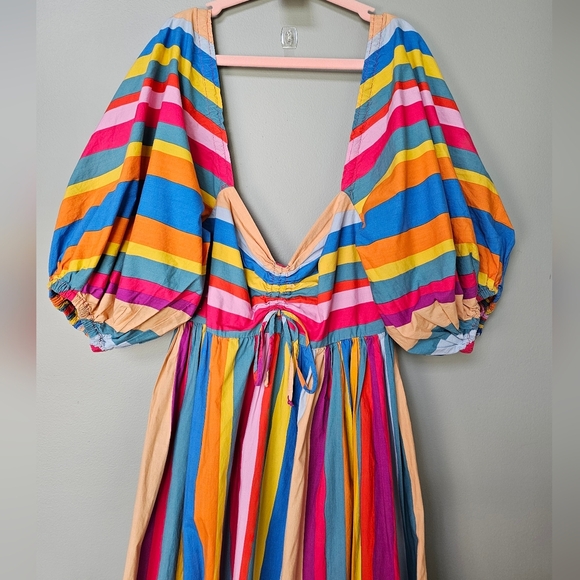 FARM RIO Puff Sleeve Striped Scarf Maxi Dress, Multi-Color, Size Women's XS - Picture 7 of 14